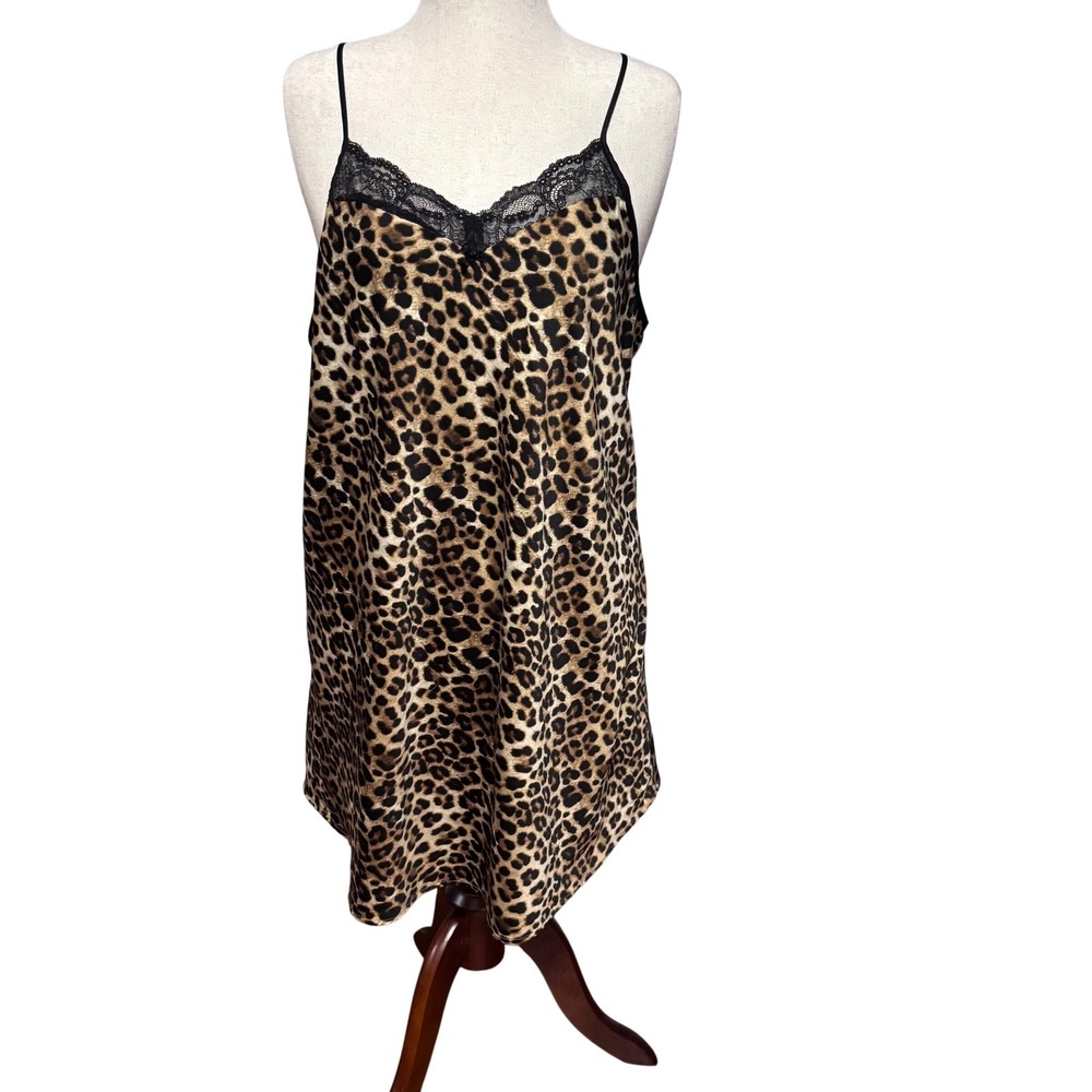 Gilligan & OMalley‎ Womens|Leopard Print Slip ChemiseDress W/Black Lace Trim|XXL